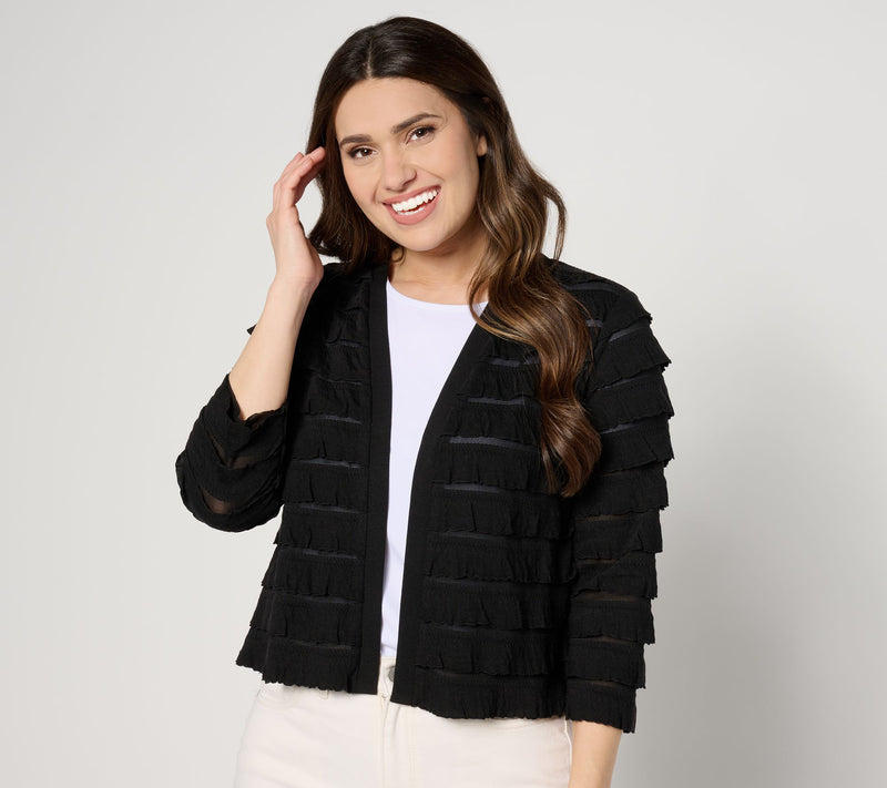 Susan Graver Tiered Ruffle Knit 3/4 Sleeve Shrug — View 12