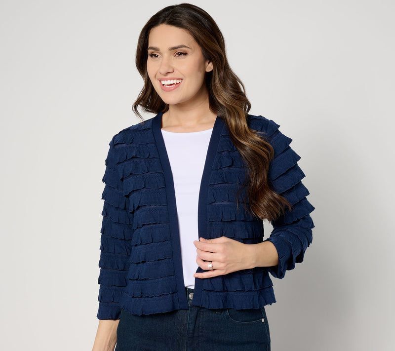 Susan Graver Tiered Ruffle Knit 3/4 Sleeve Shrug — View 15