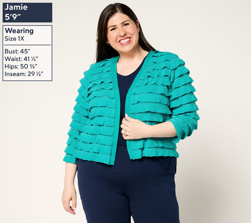 Susan Graver Tiered Ruffle Knit 3/4 Sleeve Shrug — View 2