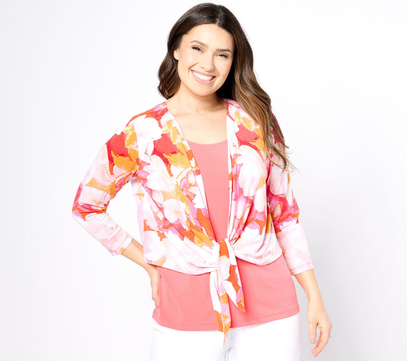 Susan Graver Passport Liquid Knit Tie Front Shrug & Tank Set — View 12
