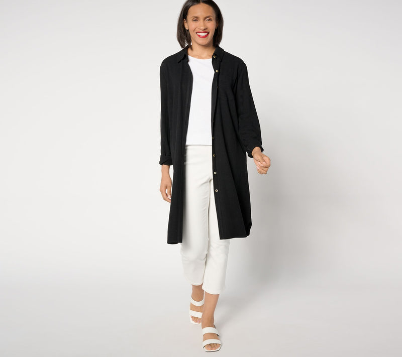 Susan Graver PURE Regular Linen Blend Button Front Duster — View 11