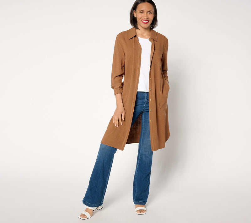 Susan Graver PURE Regular Linen Blend Button Front Duster — View 9
