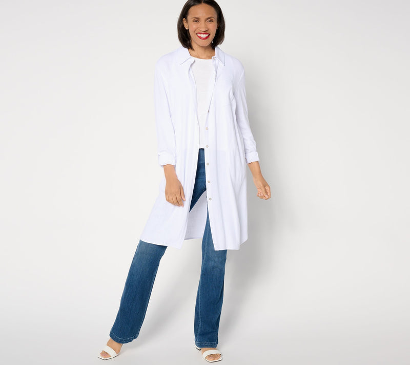 Susan Graver PURE Regular Linen Blend Button Front Duster — View 5