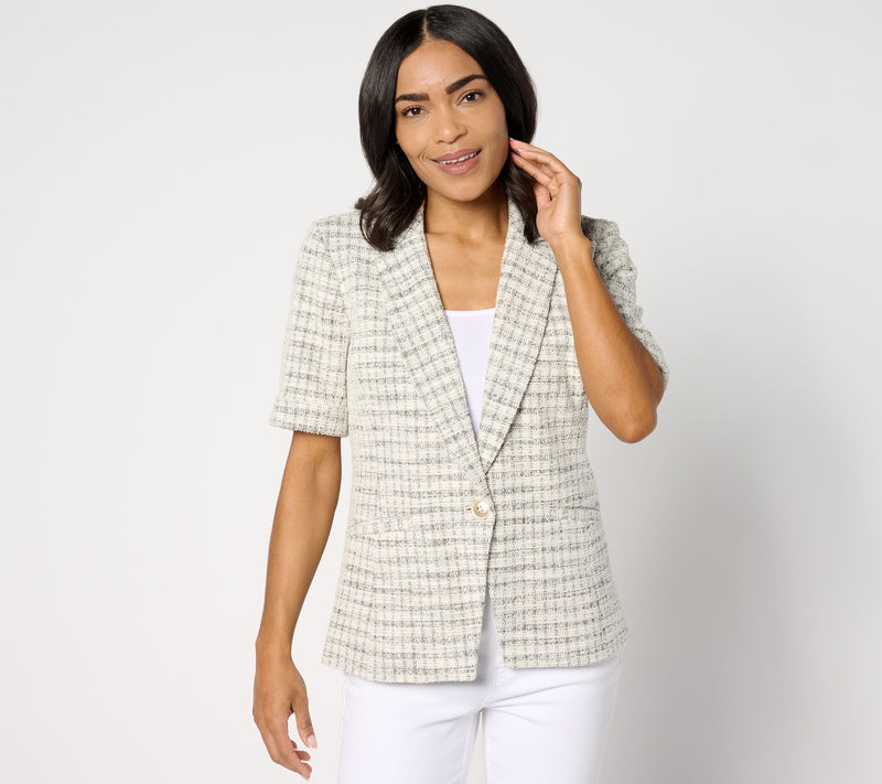 GRAVER Susan Graver Knit Tweed Short Sleeve Blazer — View 9