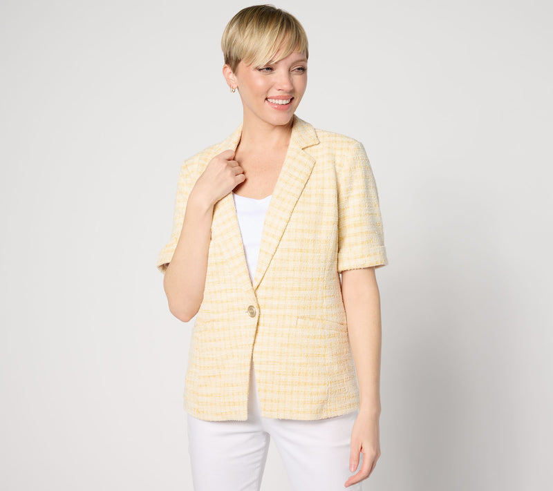 GRAVER Susan Graver Knit Tweed Short Sleeve Blazer — View 10