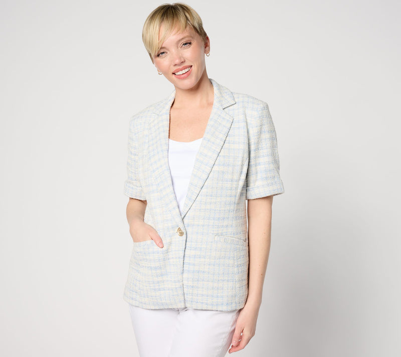 GRAVER Susan Graver Knit Tweed Short Sleeve Blazer — Main view