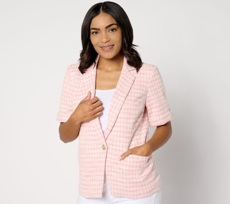 GRAVER Susan Graver Knit Tweed Short Sleeve Blazer — View 12