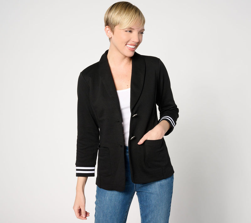 Susan Graver Weekend Marina Knit 3/4-Sleeve Blazer with Rib Knit Cuffs — View 12
