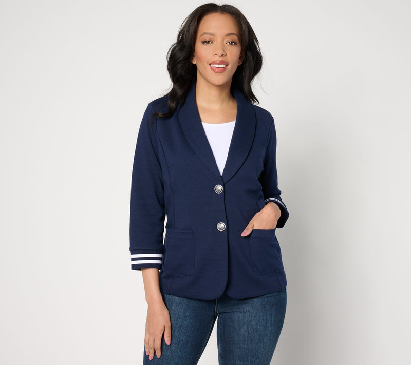 Susan Graver Weekend Marina Knit 3/4-Sleeve Blazer with Rib Knit Cuffs — View 13