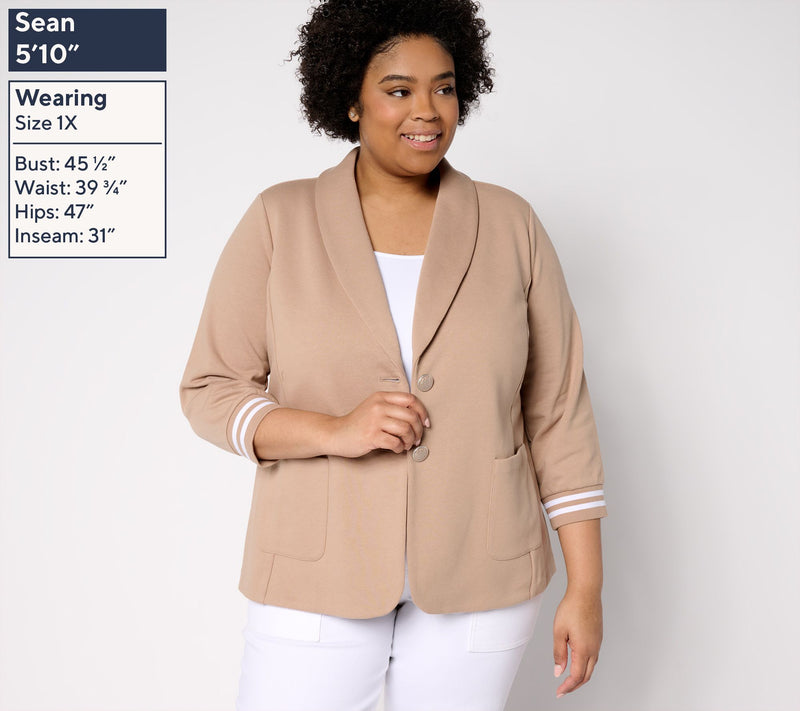 Susan Graver Weekend Marina Knit 3/4-Sleeve Blazer with Rib Knit Cuffs — View 2