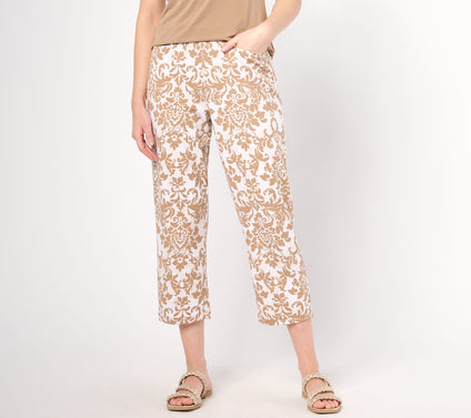 Susan Graver Petite Printed LK Fusion Slim Leg Crop Pants