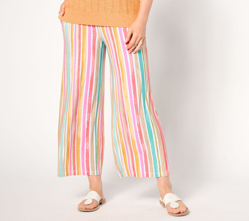 Susan Graver Regular Printed Liquid Knit Wide Leg Crop Pant — View 2