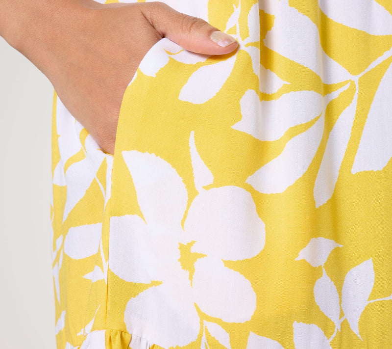 Susan Graver Passport Petite Printed Woven Elbow Sleeve Maxi Dress — View 11