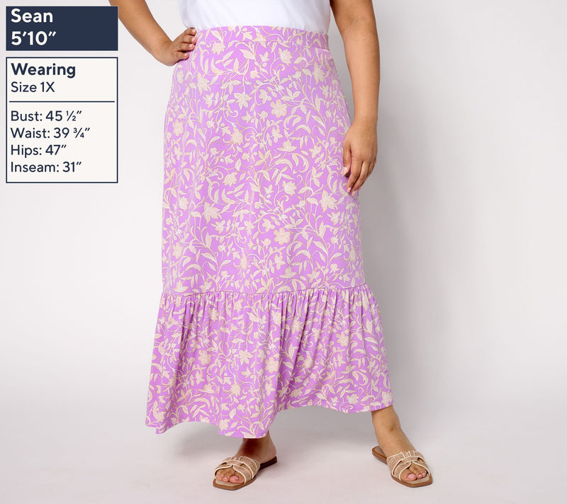 Susan Graver Regular Printed Liquid Knit Tiered Maxi Skirt — View 6