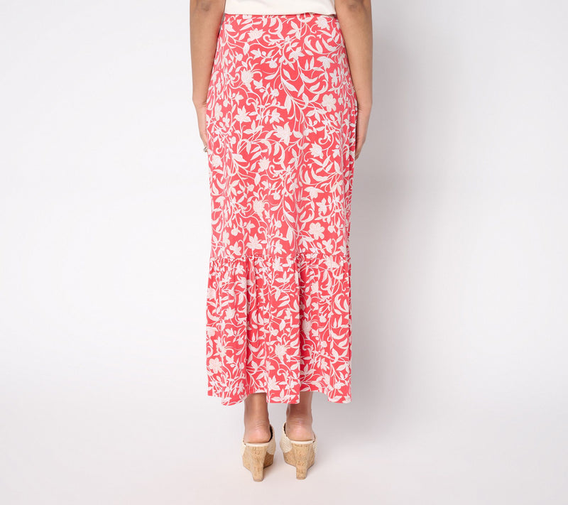 Susan Graver Petite Printed Liquid Knit Tiered Maxi Skirt — View 8