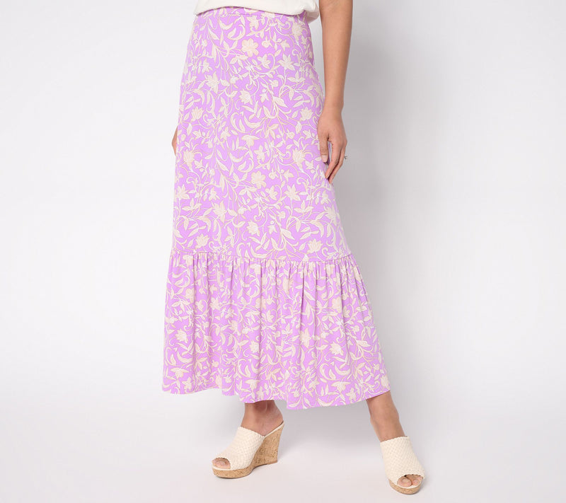 Susan Graver Petite Printed Liquid Knit Tiered Maxi Skirt — View 4