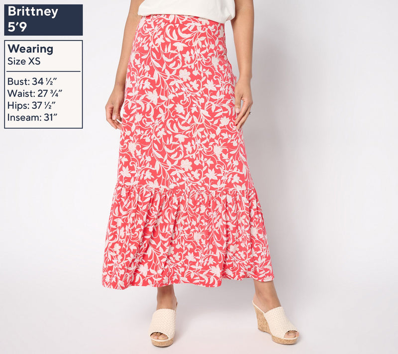 Susan Graver Petite Printed Liquid Knit Tiered Maxi Skirt — View 7