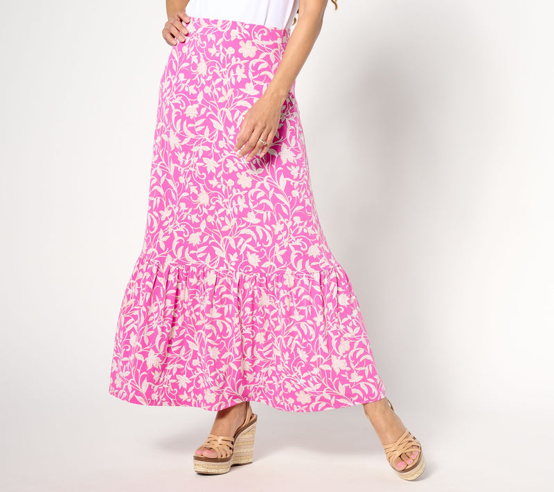 Susan Graver Petite Printed Liquid Knit Tiered Maxi Skirt — View 17