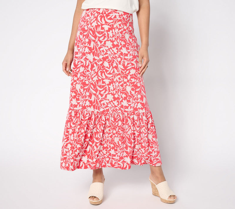 Susan Graver Petite Printed Liquid Knit Tiered Maxi Skirt — View 2