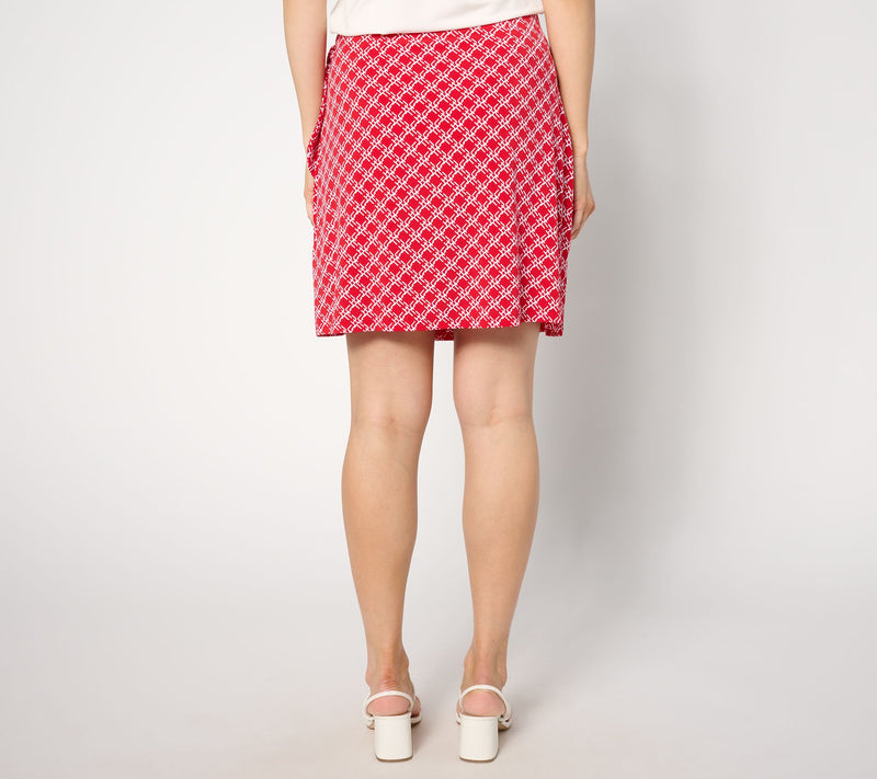 Susan Graver Printed Liquid Knit Faux Wrap Skort with Tie Detail — View 2