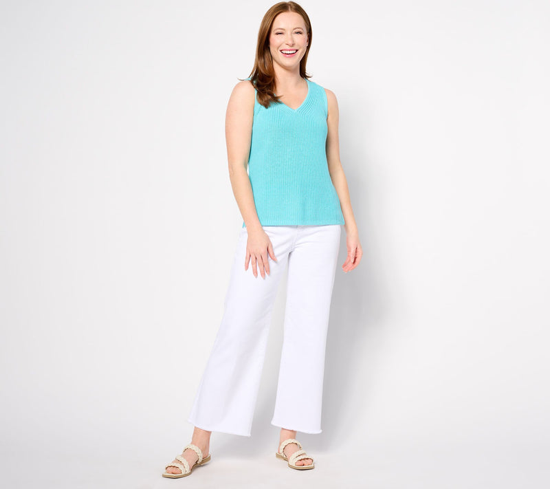 Belle by Kim Gravel Shaker Knit V-Neck Tank Sweater — View 3