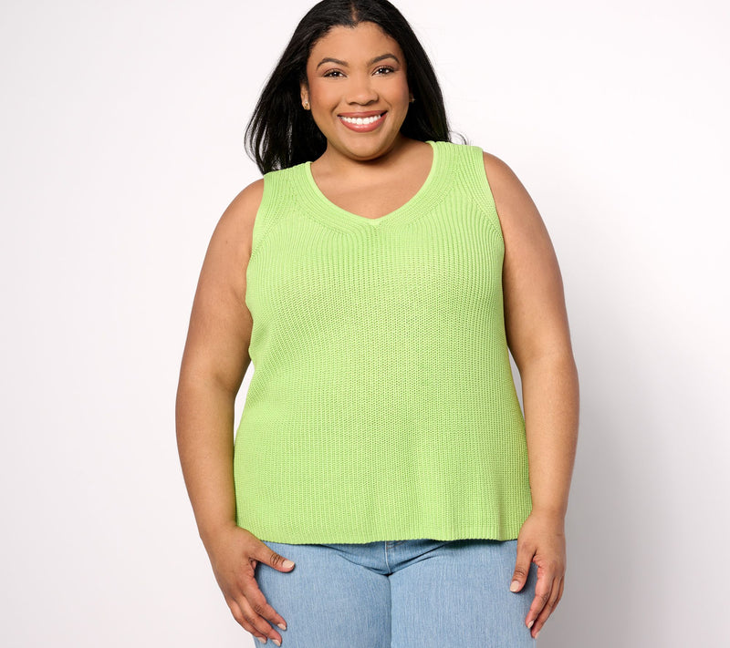 Belle by Kim Gravel Shaker Knit V-Neck Tank Sweater — View 14
