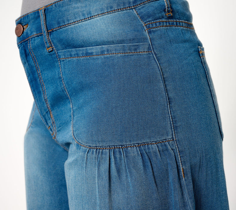 LOGO by Lori Goldstein Petite Wide Leg Crop Jeans w/ Ties — View 7