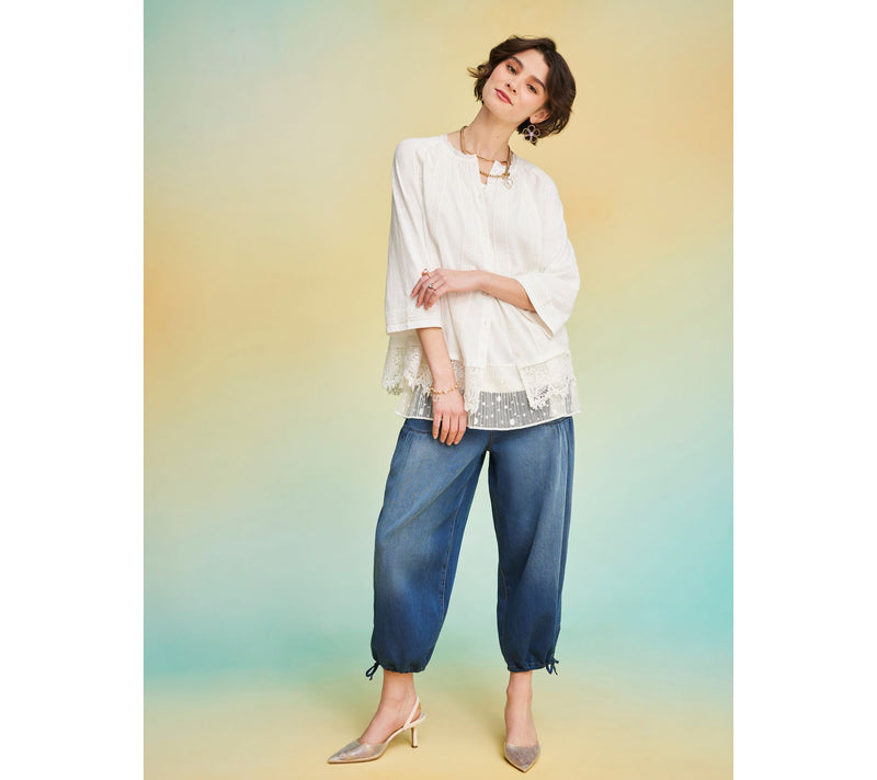 LOGO by Lori Goldstein Petite Wide Leg Crop Jeans w/ Ties — View 8