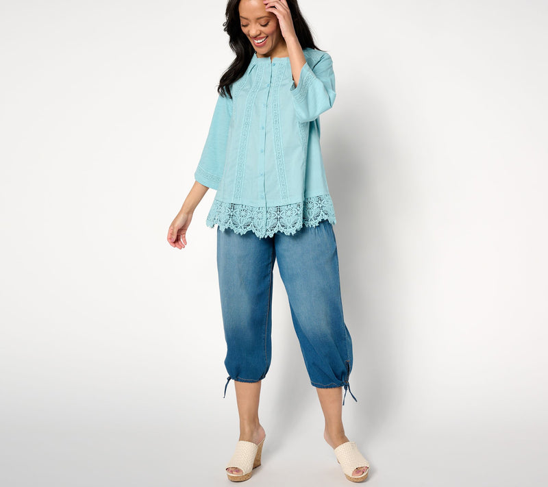 LOGO by Lori Goldstein Petite Wide Leg Crop Jeans w/ Ties — View 5