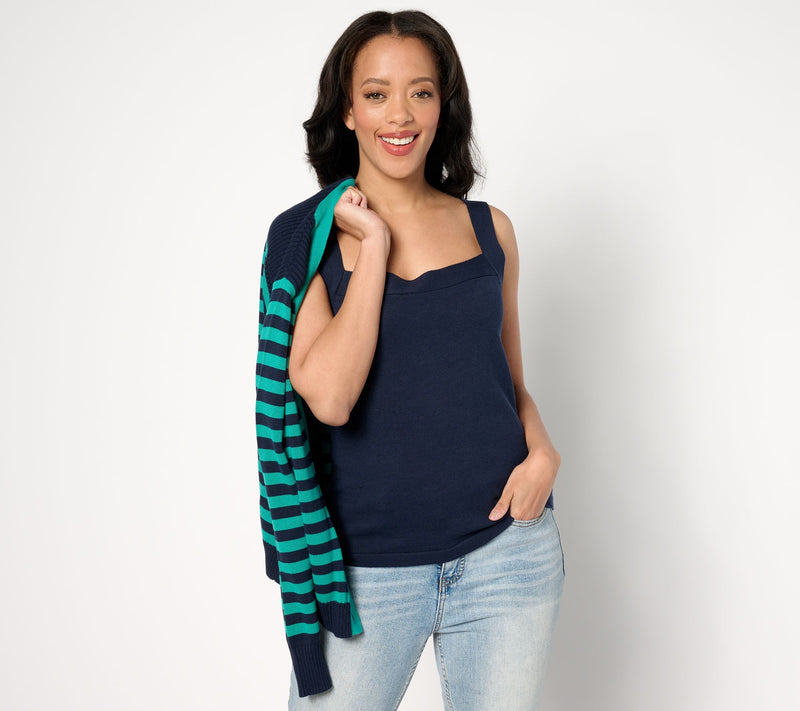 AnyBody Striped Cardigan & Solid Tank Sweater Set — View 4