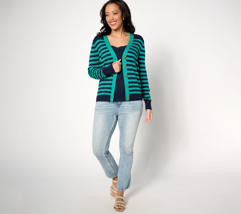 AnyBody Striped Cardigan & Solid Tank Sweater Set — View 3
