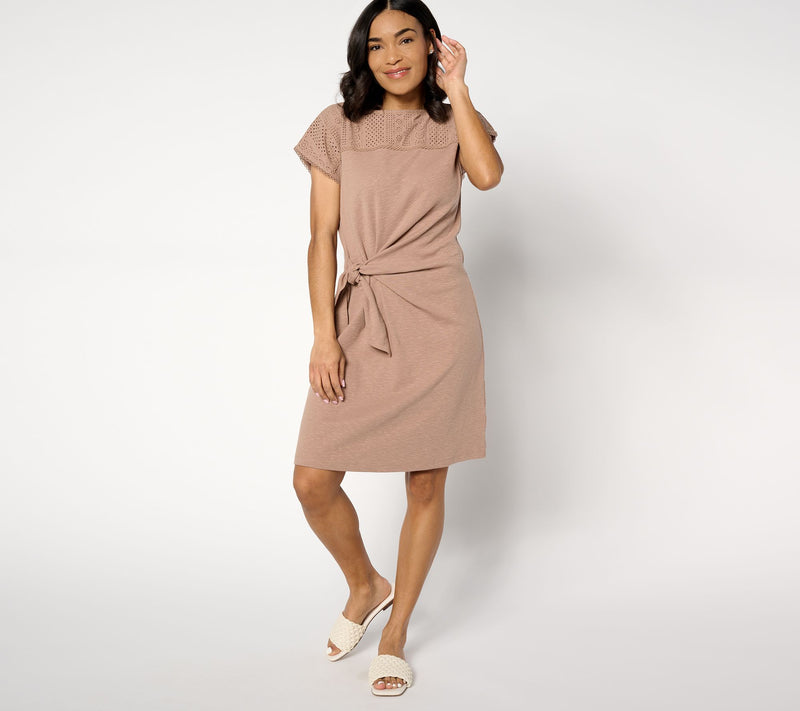 Isaac Mizrahi Live! Petite Bridgehampton Slub Knit Tie Front Dress — View 5