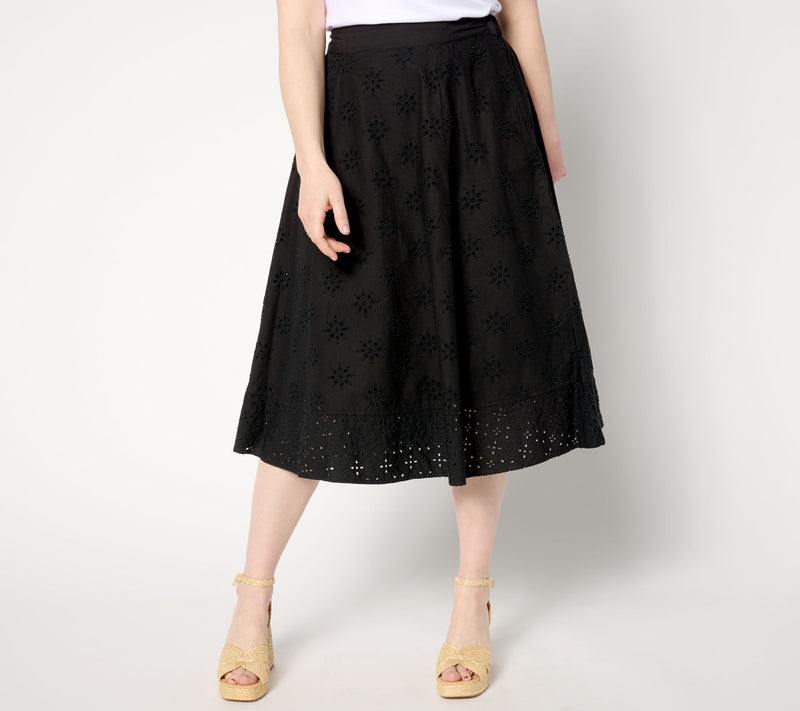 Isaac Mizrahi Live! Regular Embroidered Cotton Eyelet Midi Skirt — View 7