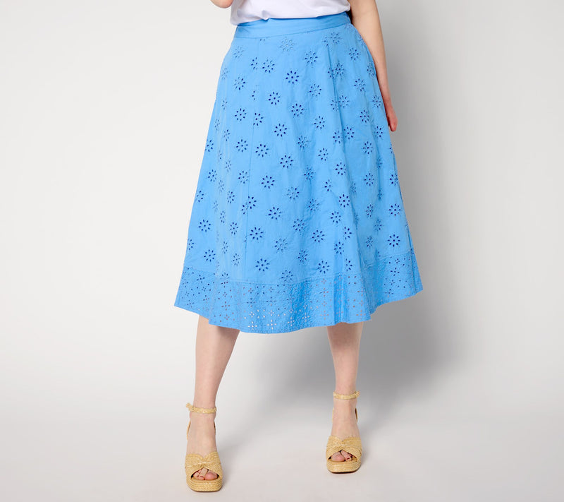 Isaac Mizrahi Live! Regular Embroidered Cotton Eyelet Midi Skirt — View 3
