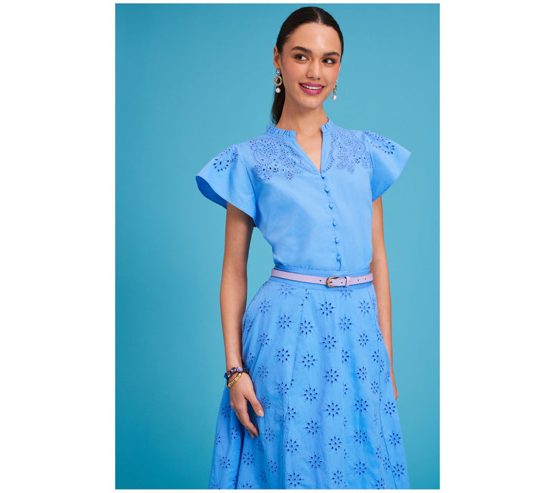 Isaac Mizrahi Live! Petite Embroidered Cotton Eyelet Midi Skirt — View 11