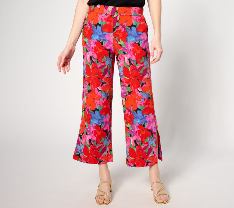 Isaac Mizrahi Live! Regular Printed Stretch Crepe Wide Leg Crop Pants — View 4