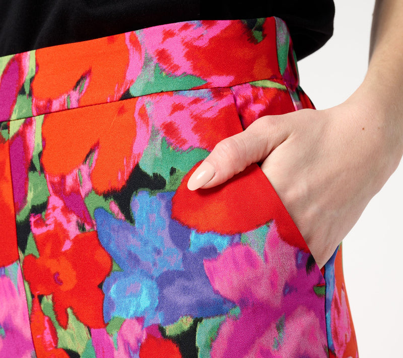 Isaac Mizrahi Live! Regular Printed Stretch Crepe Wide Leg Crop Pants — View 10