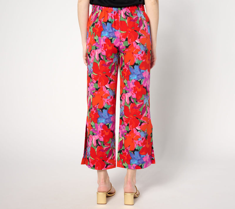 Isaac Mizrahi Live! Petite Printed Stretch Crepe Wide Leg Crop Pants — View 8