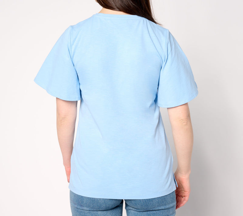 Quacker Factory All Flutter Short Sleeve Top — View 2