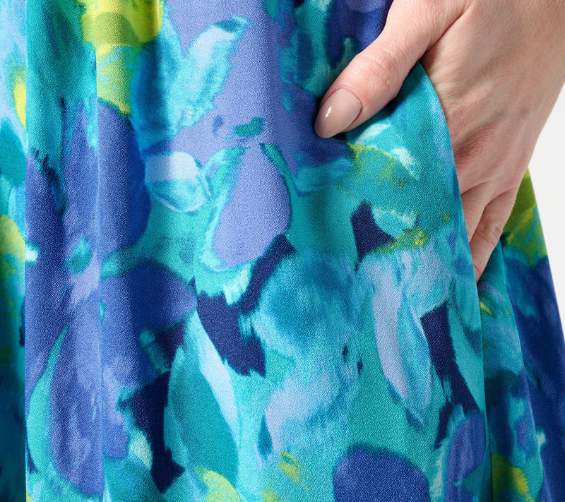 Isaac Mizrahi Live! Petite Printed Stretch Crepe Midi Dress — View 5