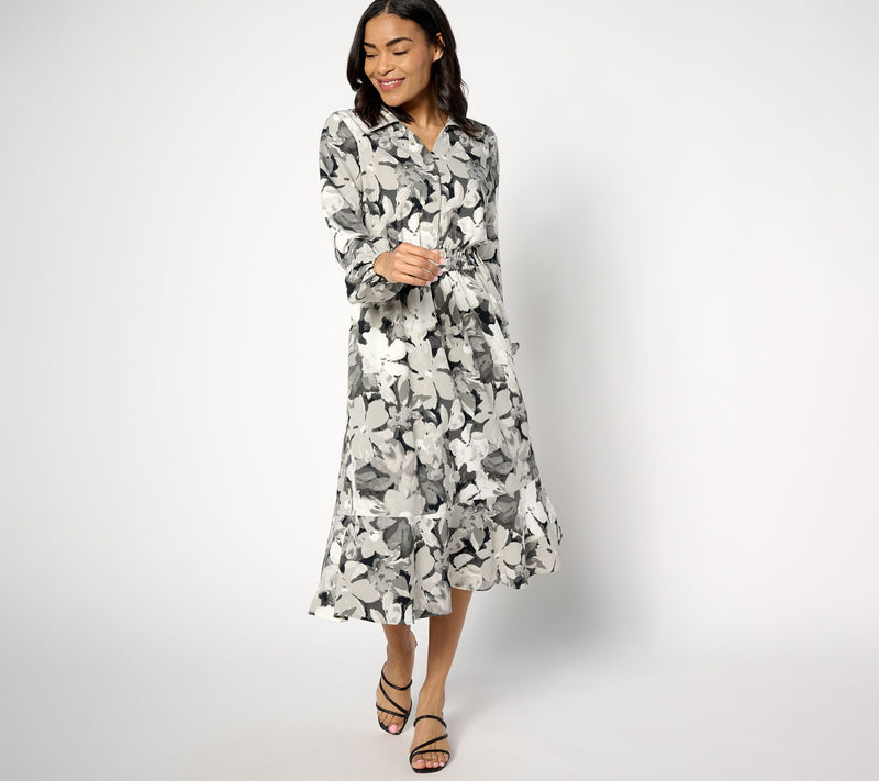 Isaac Mizrahi Live! Petite Printed Stretch Crepe Midi Dress — View 10