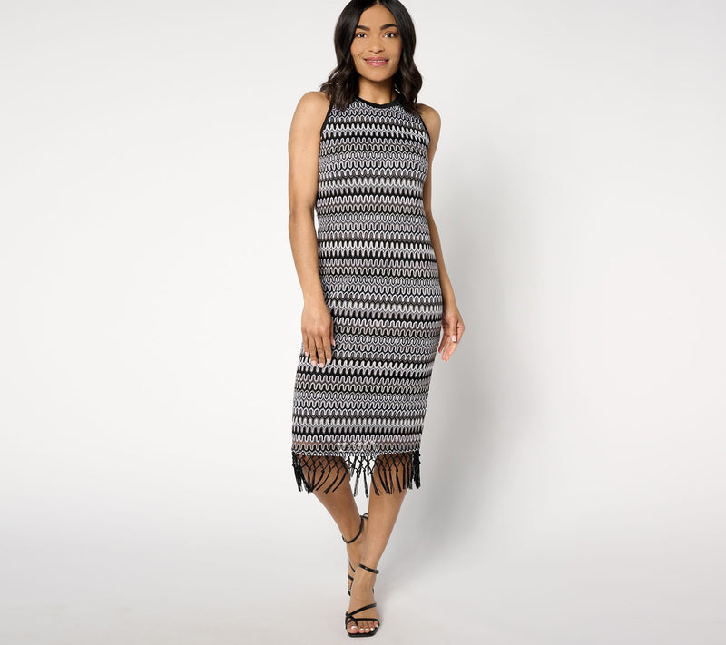 Studio Park x Vanessa Herring Textured Knit Vacation Dress with Fringe — View 10