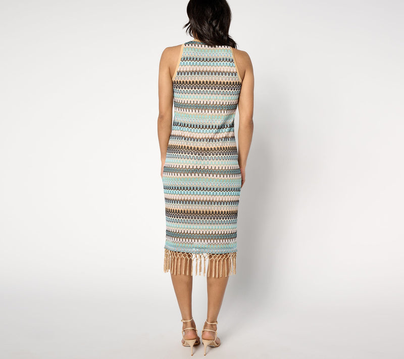 Studio Park x Vanessa Herring Textured Knit Vacation Dress with Fringe — View 3