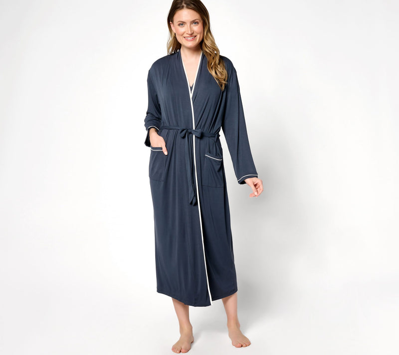 Barefoot Dreams Malibu Collection Soft Jersey Lounge Piped Long Robe — Main view