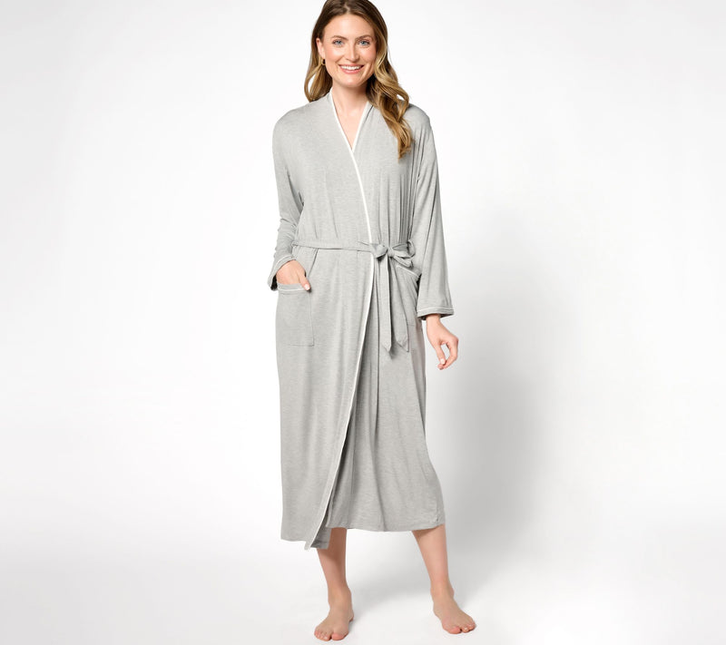 Barefoot Dreams Malibu Collection Soft Jersey Lounge Piped Long Robe — View 3