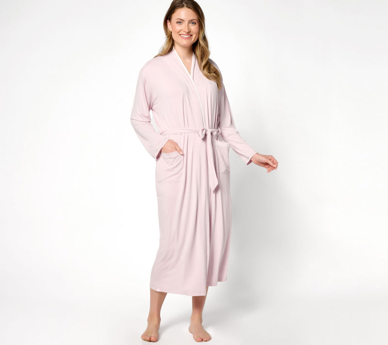 Barefoot Dreams Malibu Collection Soft Jersey Lounge Piped Long Robe — View 7