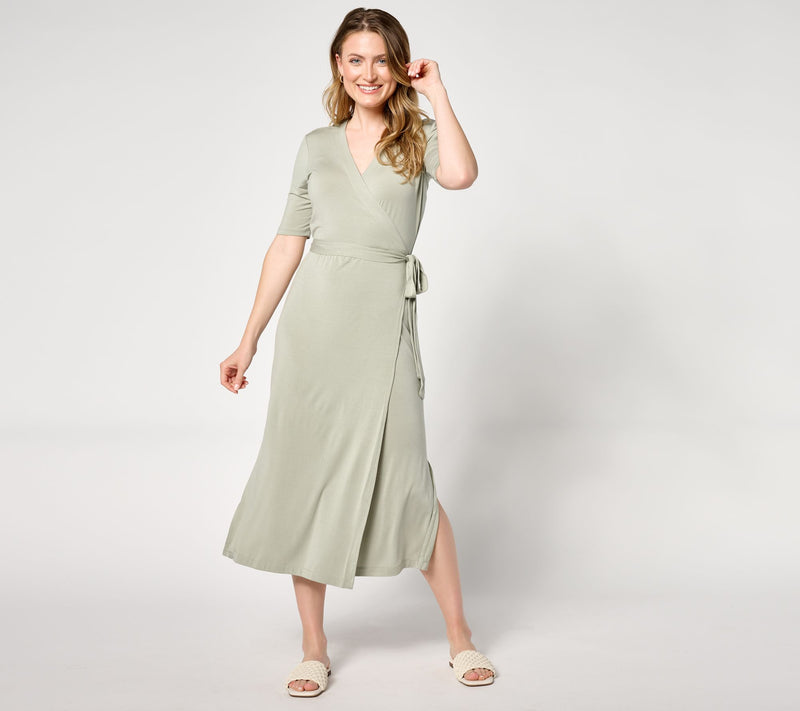 Barefoot Dreams Luxe Milk Jersey 3/4 Sleeve Wrap Dress — View 9