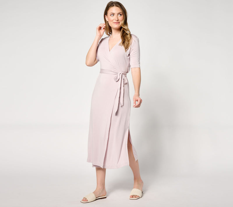 Barefoot Dreams Luxe Milk Jersey 3/4 Sleeve Wrap Dress — View 5