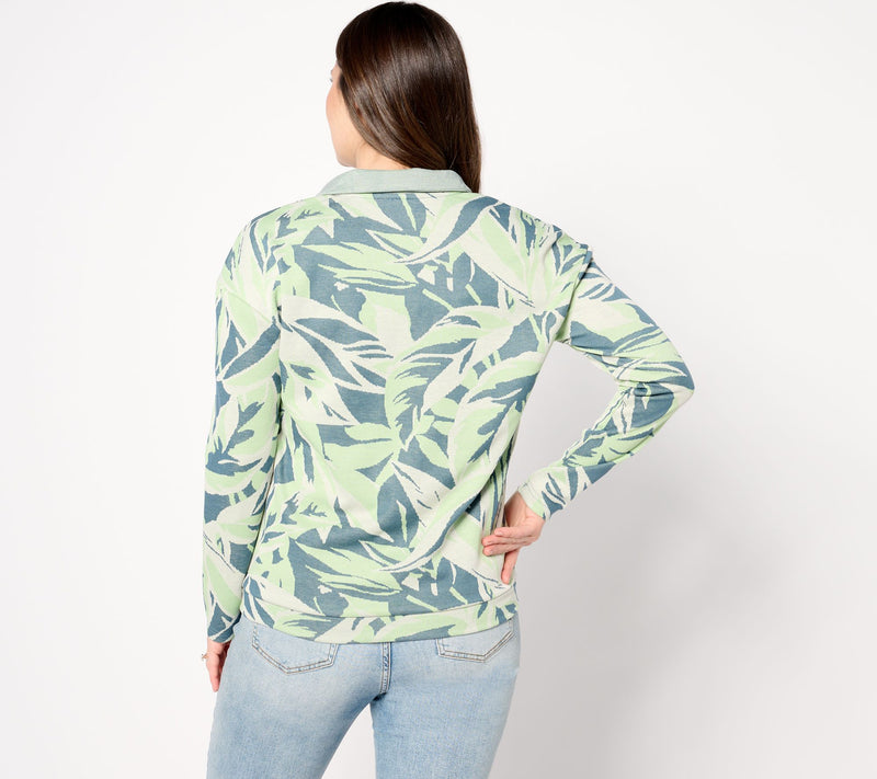 zuda Palm Jacquard Knit Collared Top — View 3