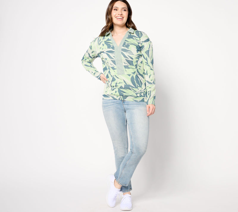 zuda Palm Jacquard Knit Collared Top — View 4
